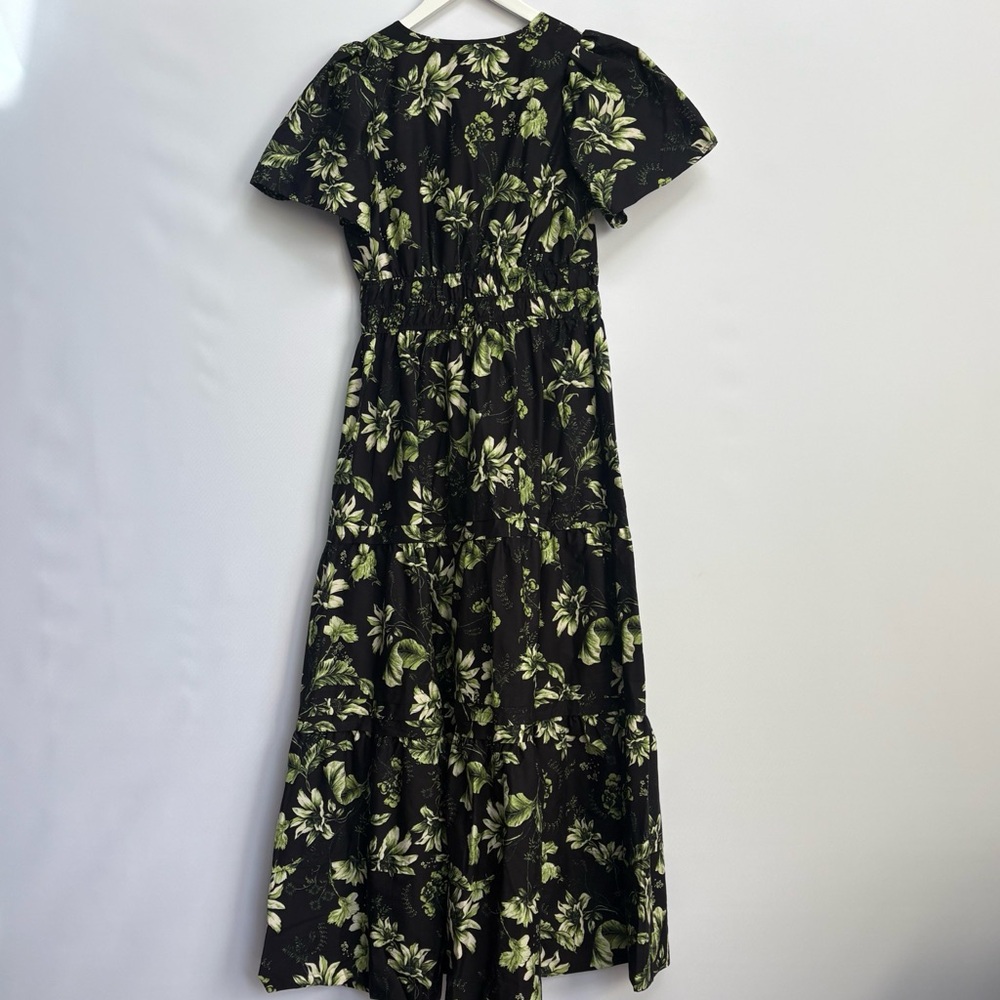 Anthropologie Black Floral Maxi Dress with Green and Cream Print - Picture 10 of 12